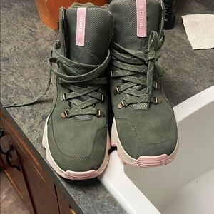 Sorel Olive and Pink High-Top Sneakers